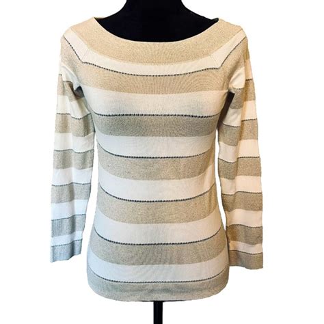 white house black market metallic striped split back sweater|whbm sweaters.